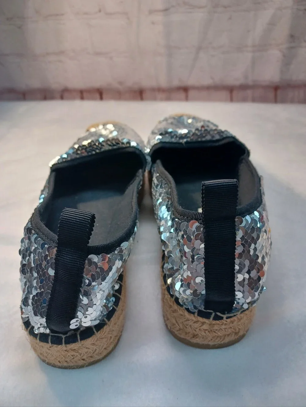 zara trafaluc silver sequin espadrille loafers flats sparkle shoes eu 38 us 7.5